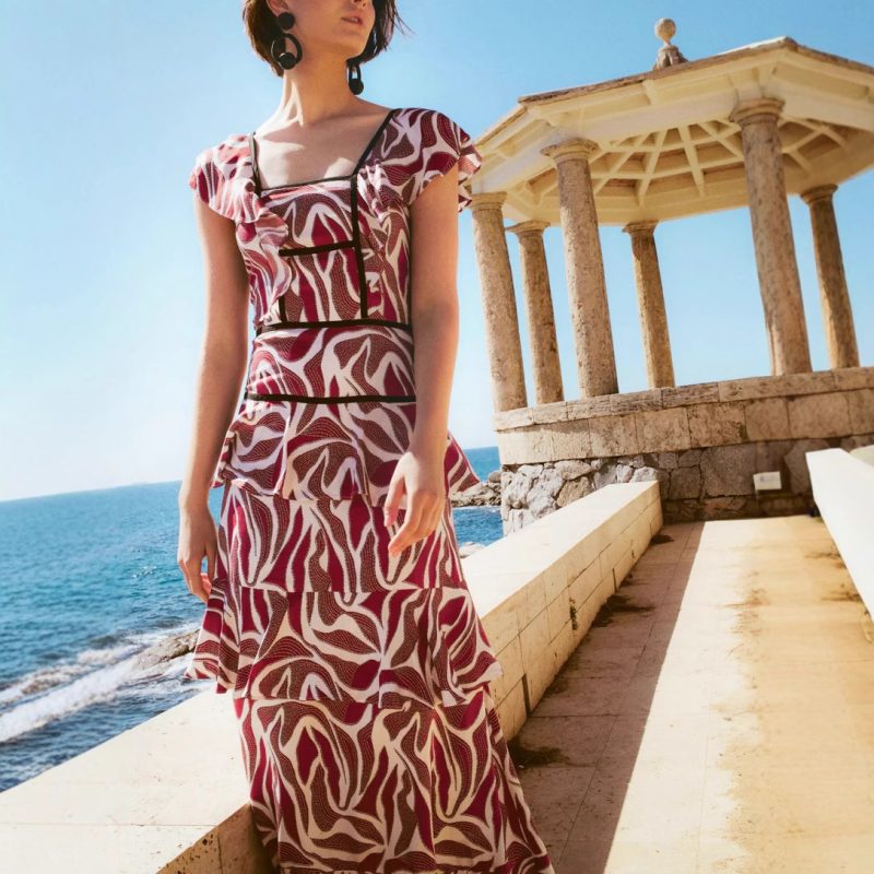 Women’s Digital Print Ruffled Backless Summer Dress