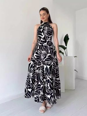 Sleeveless Printed Maxi Dress with High Slit