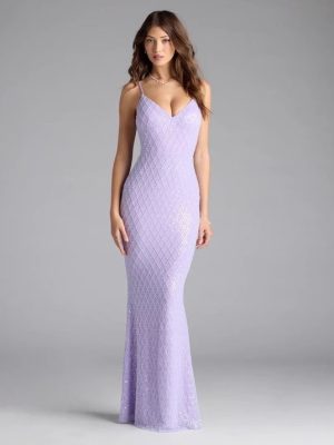 Women’s Solid Color Beaded Backless V-Neck Dress