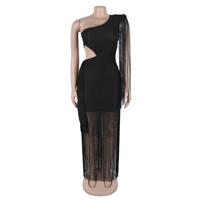 Casual Off-Shoulder Tassel Maxi Dress - Image 3