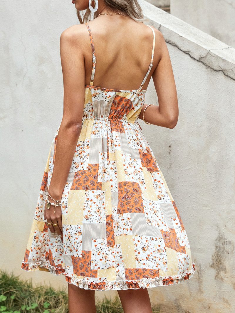 Casual Pastoral Summer Floral Print Strap Dress - Image 4