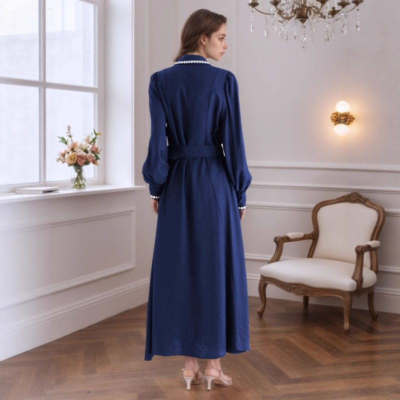 Long Sleeve Maxi Shirt Dress with Metal Buckle Tie - Image 2