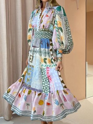 Women’s Summer Office Dress with Painted Print