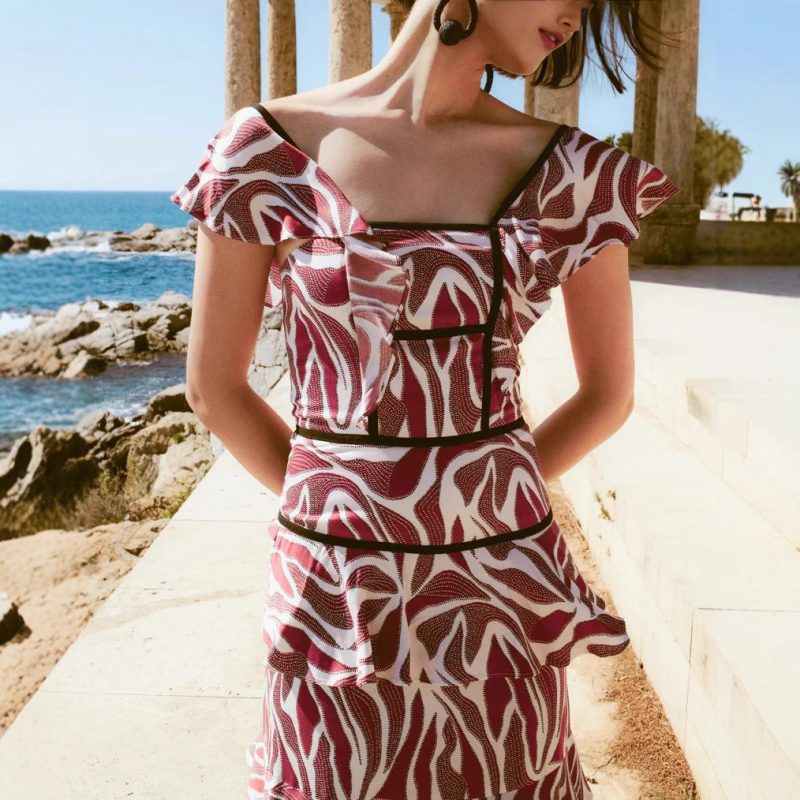 Women’s Digital Print Ruffled Backless Summer Dress - Image 3