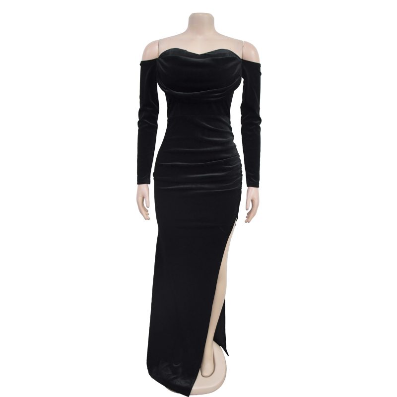 Women’s Solid Color Low Cut Evening Gown - Image 3
