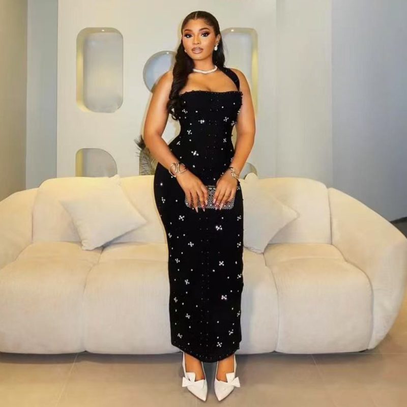 Halter Rhinestone Bandage One-Piece Dinner Dress