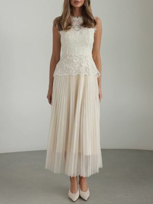 Elegant Lace Embroidered Mesh Sleeveless Summer Dress