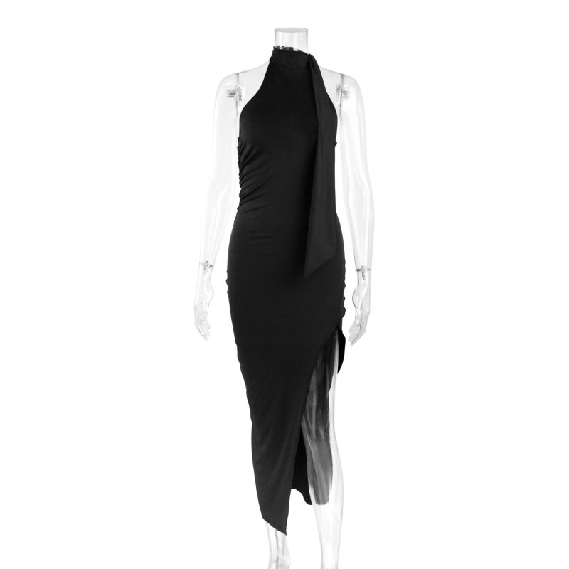 Backless Lace-Up High Slit Ribbon Dress - Image 3