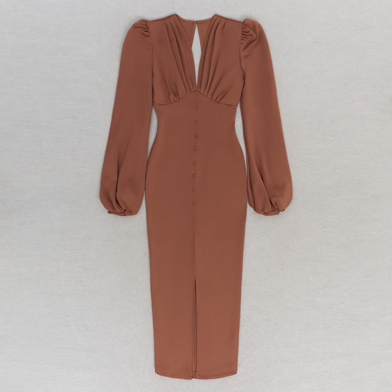 Summer V-Neck Lantern Sleeve Slim Dinner Dress - Image 3
