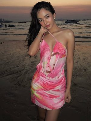 Pleated Asymmetrical Floral Dress for Summer