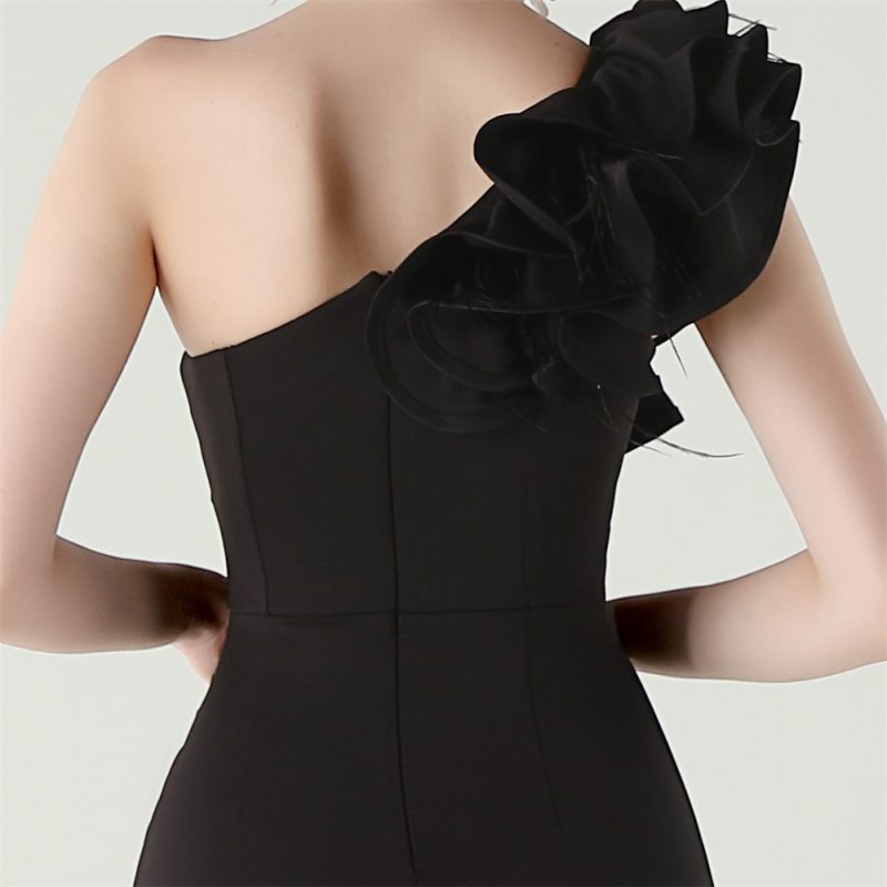 Women’s One Shoulder Satin High Slit Evening Dress - Image 2
