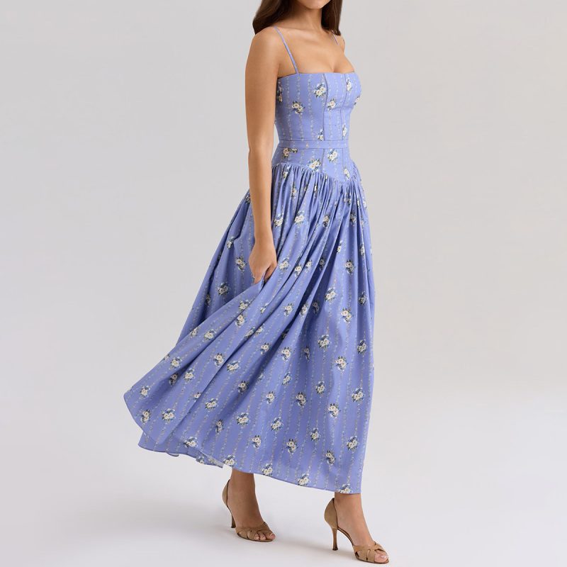 Summer Printed Slip Maxi Dress Backless Slim Fit - Image 4