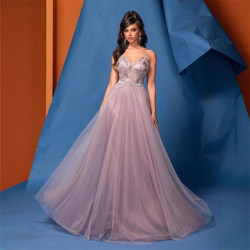 Women’s Pink Sequin V-Neck Bridesmaid Dress - Image 4