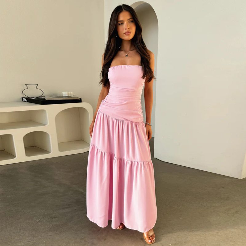 Women’s Sexy Backless Tube Top Pleated Dress - Image 3