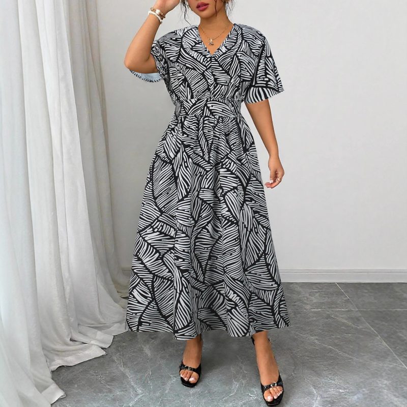 Elegant Women’s V-Neck Short Sleeve Maxi Dress