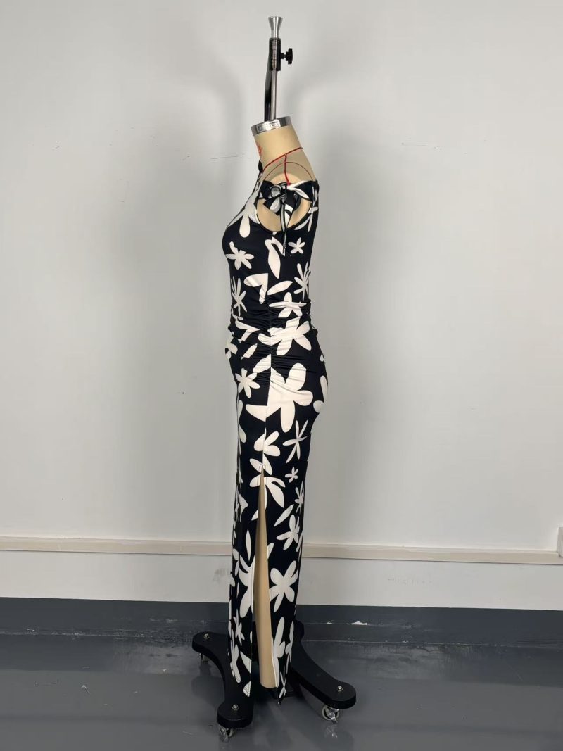 Floral One Shoulder Ruffled Waist Bodycon Dress - Image 4