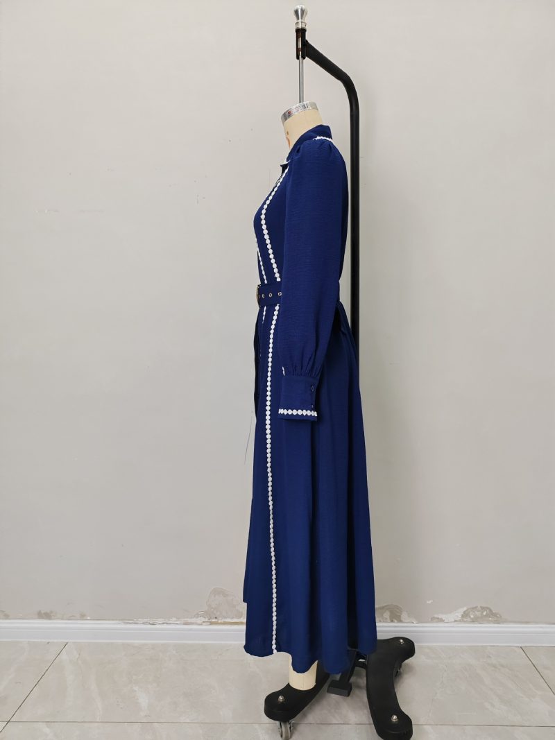 Long Sleeve Maxi Shirt Dress with Metal Buckle Tie - Image 4
