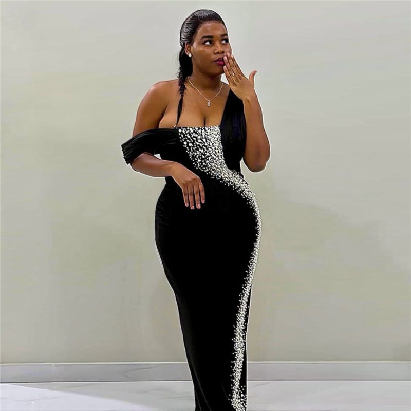 One-Shoulder Mesh Rhinestone Bandage Party Dress - Image 2