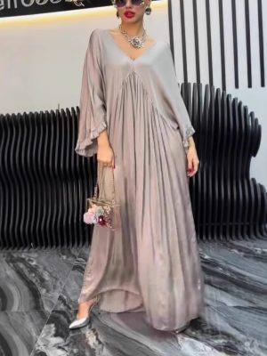 Summer Satin Ruffle Sleeve Pleated Dress