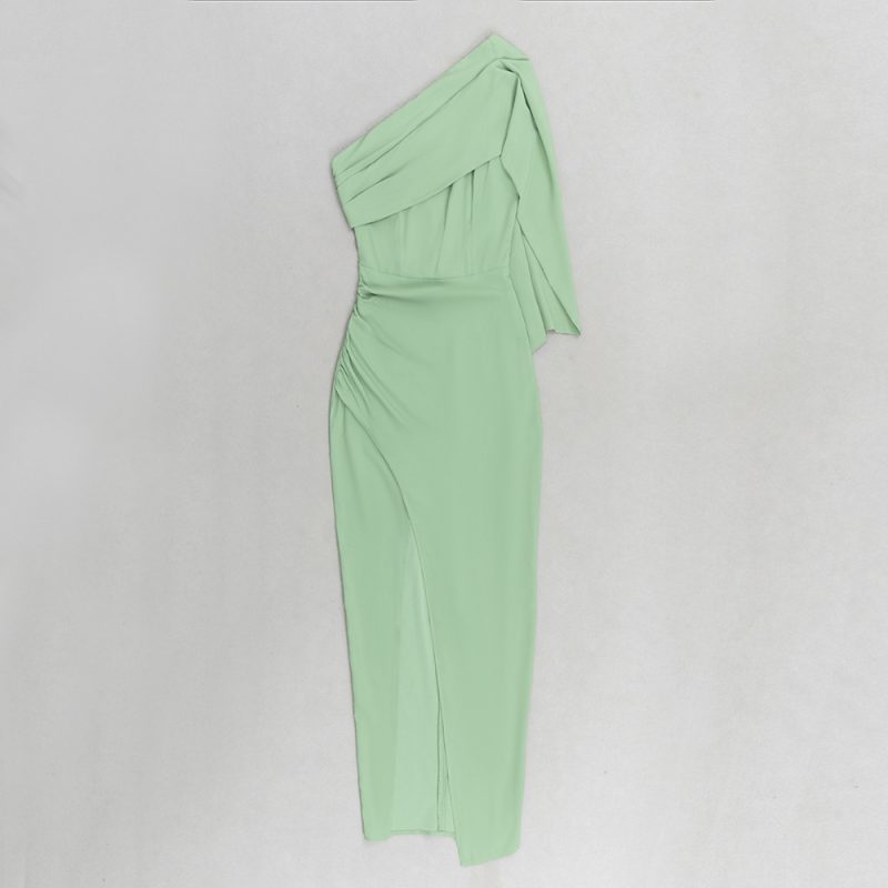 Summer Retro One Shoulder Ribbon Slit Dress - Image 4