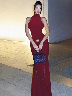 Women’s Summer Sleeveless Turtleneck Backless Dress