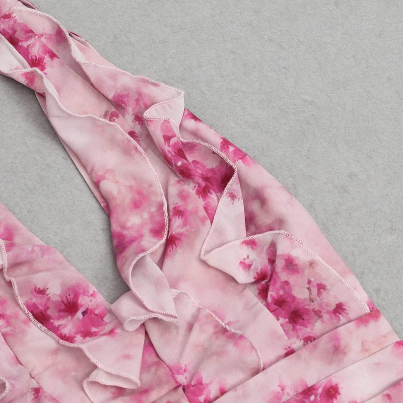 Women’s Retro Floral Halter Ruffled Autumn Dress - Image 3