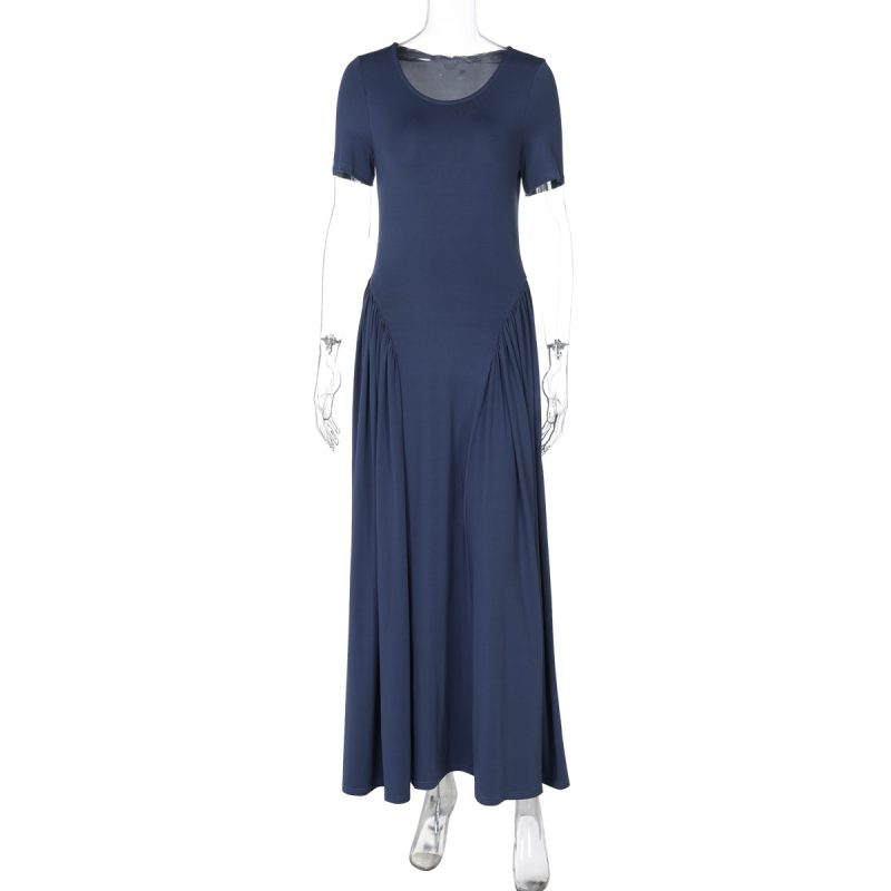 Women’s Summer U-Collar Solid Color Slim Dress - Image 3