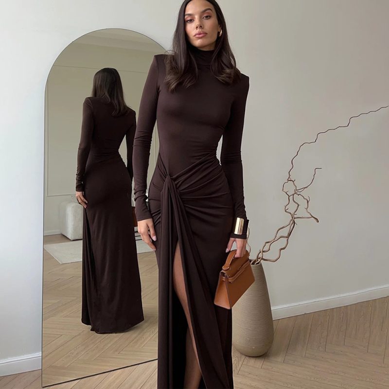 Fall Winter High Collar Long Sleeve Slim Dress