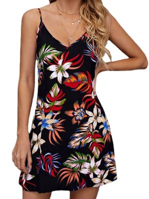 Boho Print V-Neck Strap Beach Dress