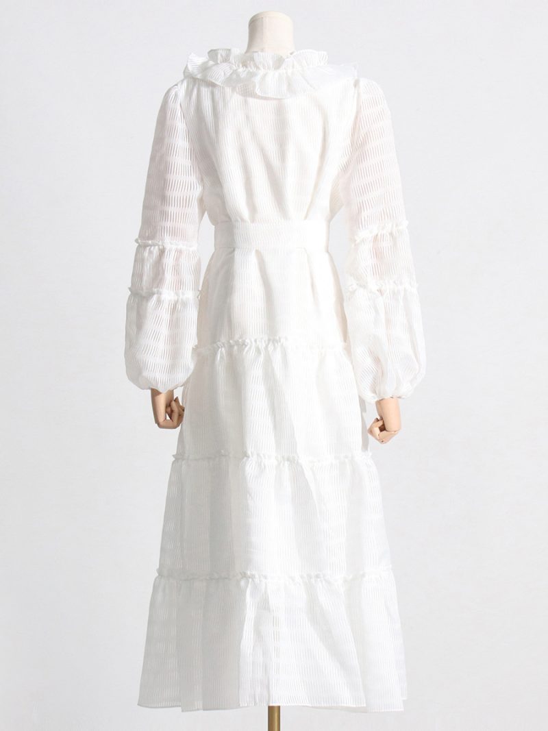 French Retro V-Neck Belted Wide Hem Dress - Image 2