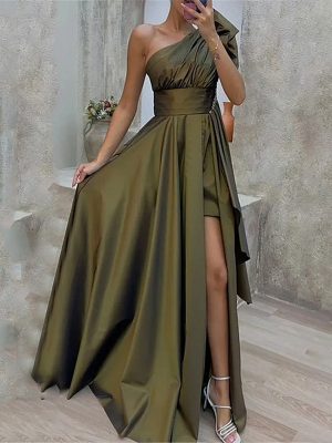 Spring Summer Strapless High Waist Asymmetric Dress