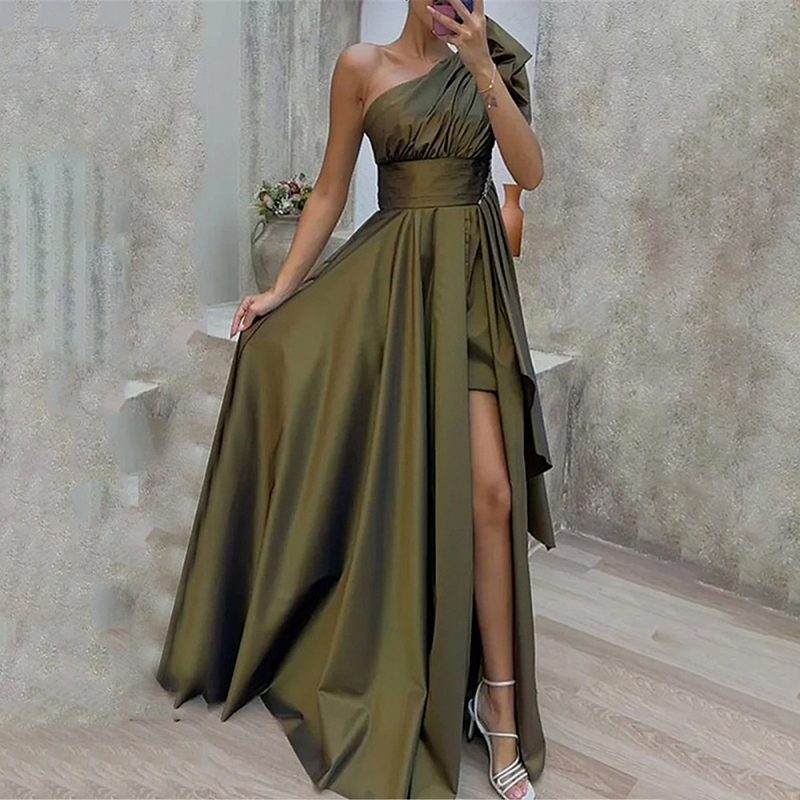 Spring Summer Strapless High Waist Asymmetric Dress