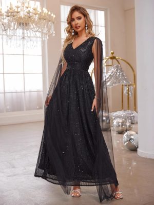 Glamorous Sequin Evening Dress with Large Swing Waist