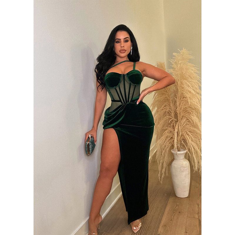 Women’s Solid Color Mesh Sleeveless Maxi Dress - Image 2