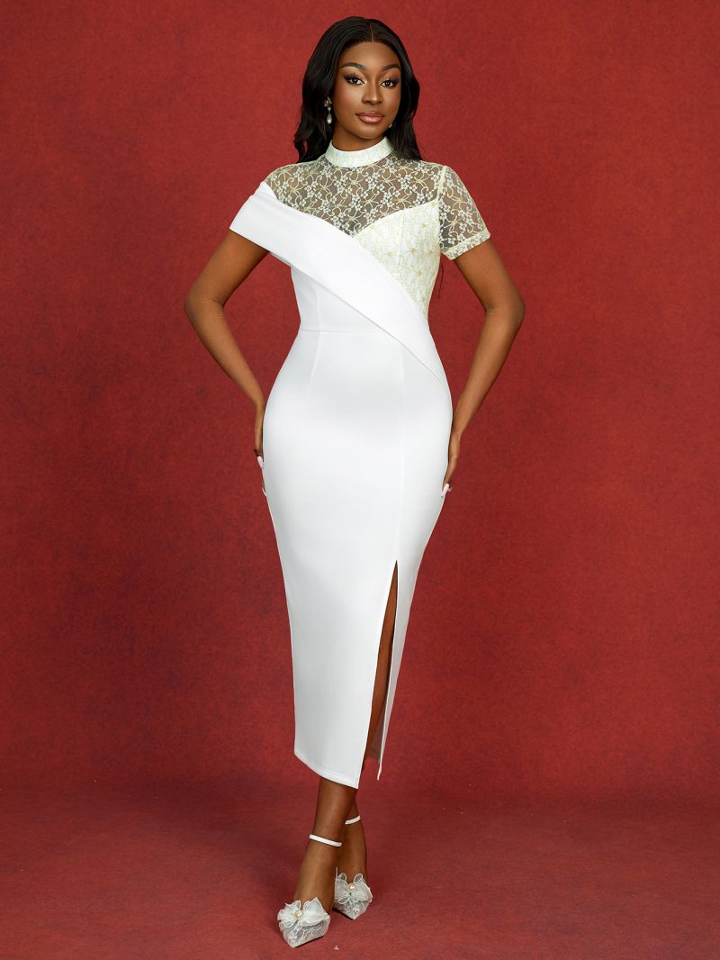 Women’s Lace See-Through Split Sleeve Dress - Image 2