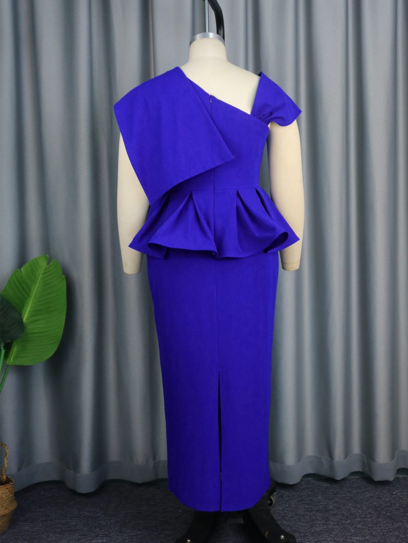 Elegant Asymmetric Collar Ruffle Faux Two-Piece Dress - Image 2