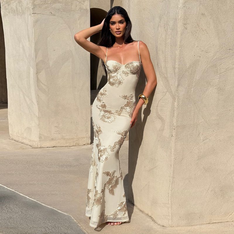 Women’s Summer Backless Lace-Up Slim Fit Maxi Dress - Image 2