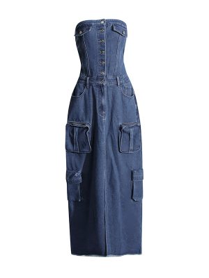 Retro Off Shoulder Split Tube Top Long Dress