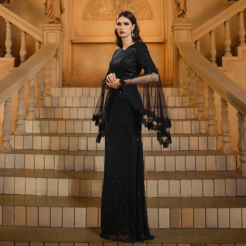 Women’s Long Sleeve Sequin V-Neck Fishtail Dress - Image 2