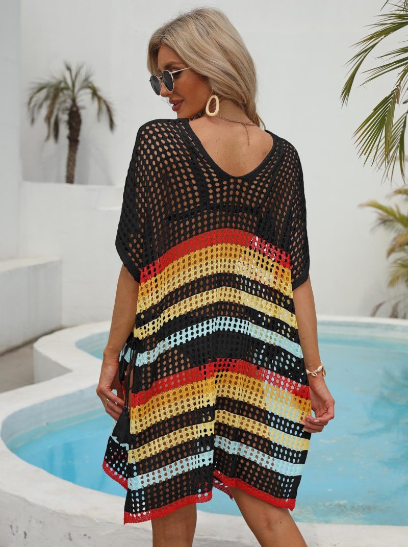 Colorblock Cutout Woven Beach Cover Up Dress - Image 4
