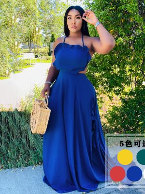 Elegant Women’s Sleeveless Halter Ruffled Slip Dress