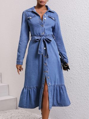 Women’s Waist Slimming Vintage Denim Shirt Dress
