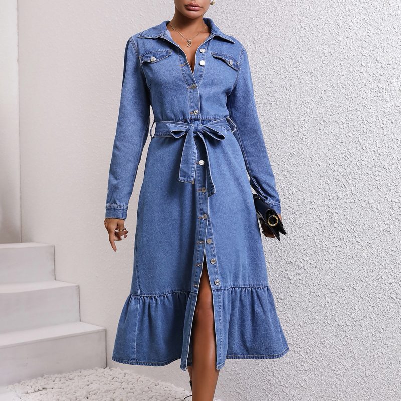 Women’s Waist Slimming Vintage Denim Shirt Dress