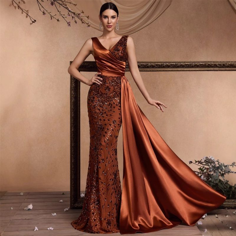 Elegant Sequin V-Neck Formal Cocktail Dress - Image 3