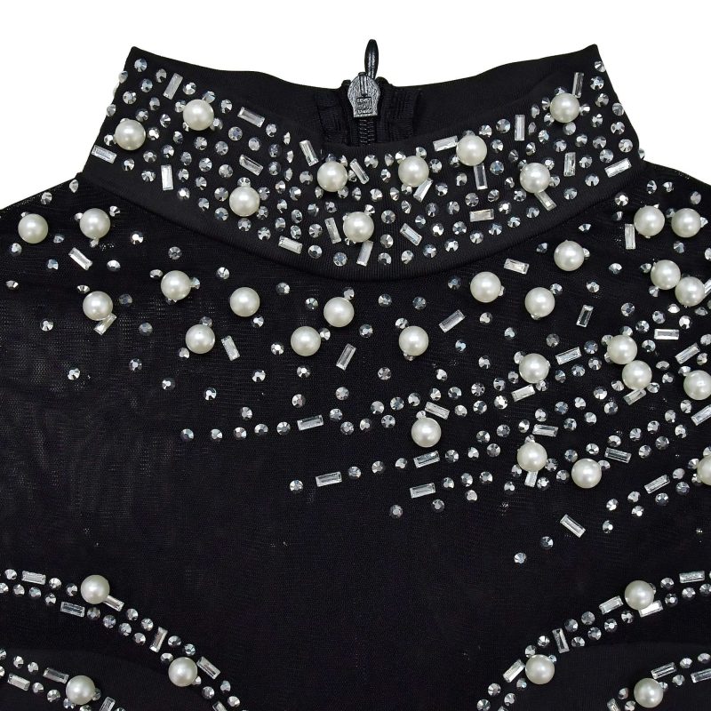 Women’s Sleeveless Mesh Rhinestone Solid Maxi Dress - Image 4