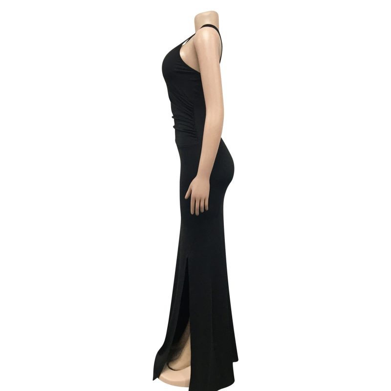 Solid Color One Shoulder Split Sleeveless Dress - Image 3
