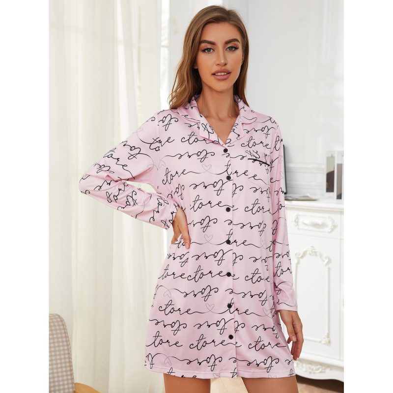 Long Sleeve Spring Pajama Shirt Dress Women - Image 3