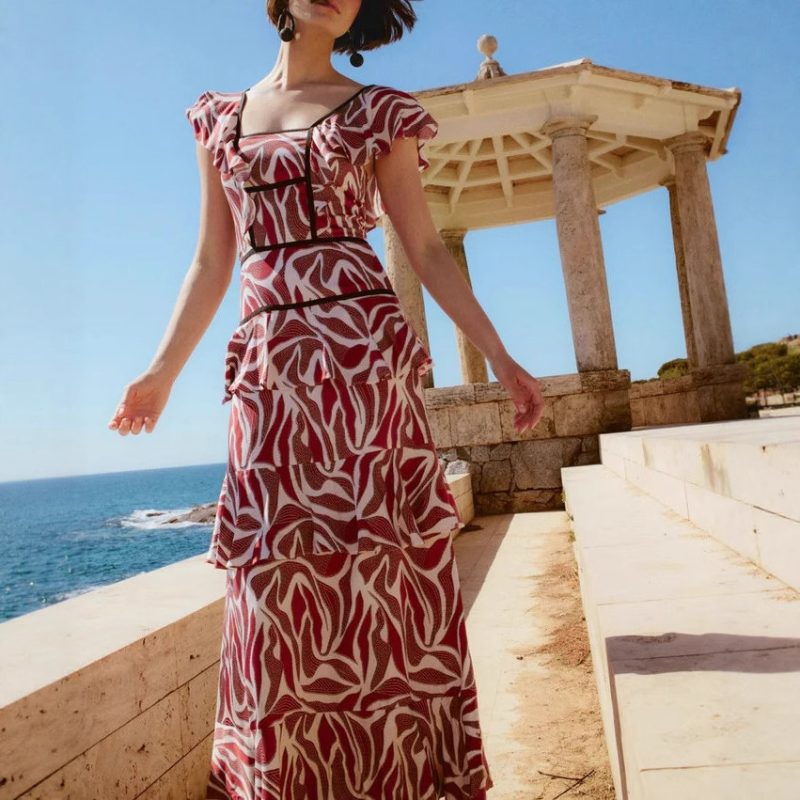 Women’s Digital Print Ruffled Backless Summer Dress - Image 2