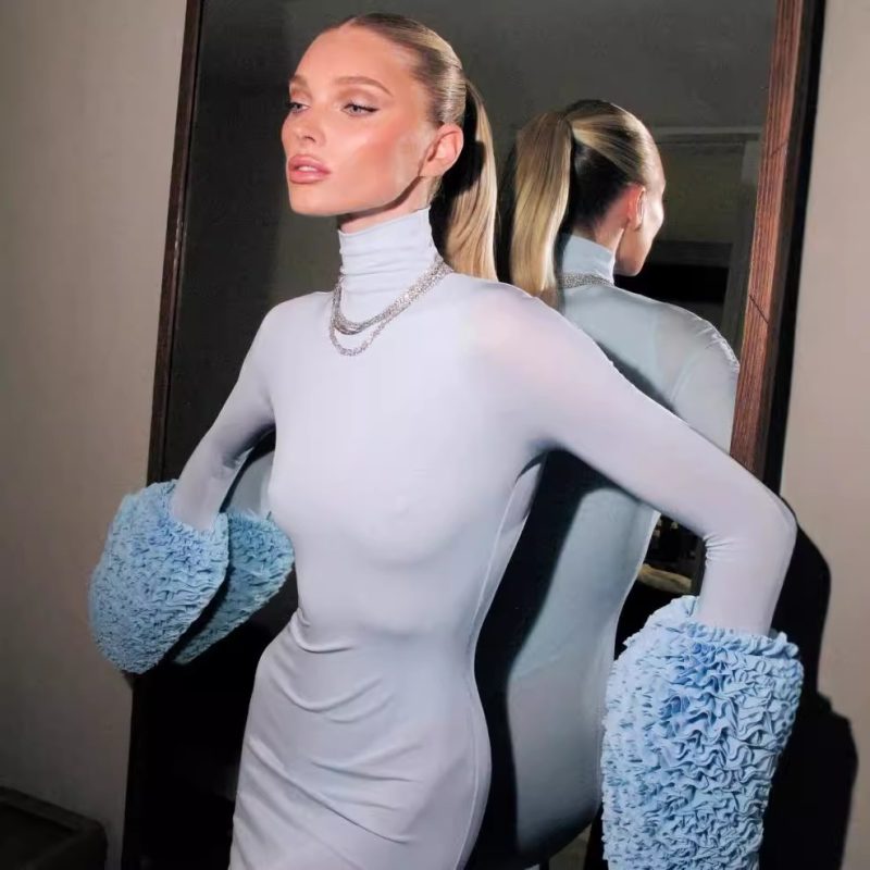 Autumn Winter High Collar Slim Sheath Dress - Image 4