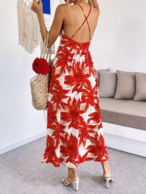 Summer Beach Vacation Maple Leaf Printed Dress